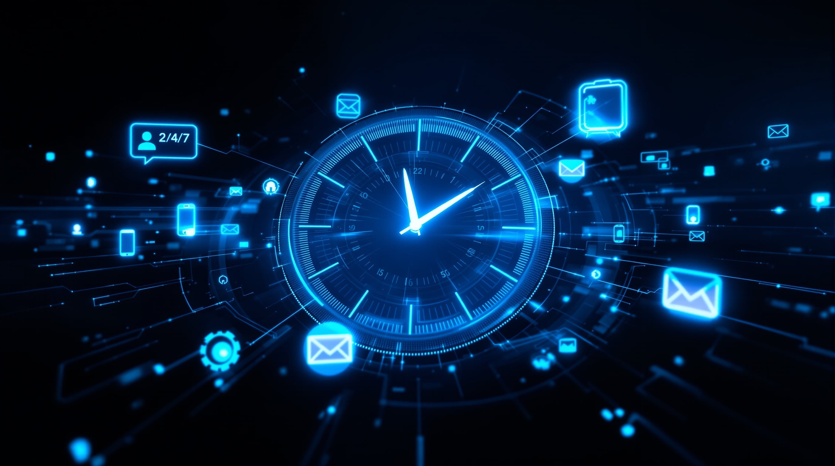 24/7 always-on AI response system with connected phone, chat and email notifications